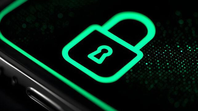 A green padlock symbol represents digital security on a screen