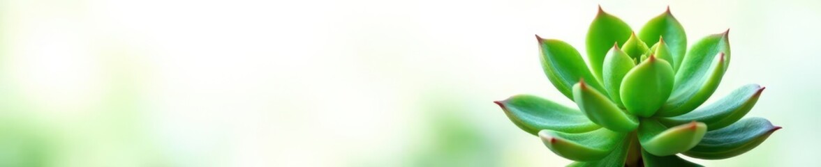 Single succulent, vibrant green leaves, white backdrop, closeup, macro