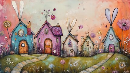 Whimsy Rabbit Scene in Oil Texture – 4K Wall Art
