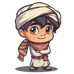 Fototapeta premium Arabic Muslim Boy Cartoon Mascot Character. Vector Illustration