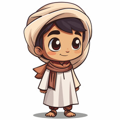 Arabic Muslim Boy Cartoon Mascot Character. Vector Illustration