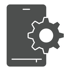 Smartphone and gear solid icon, repair service concept. Vector graphics. Phone with cogwheel, settings sign on white background, glyph style icon for mobile or web design.