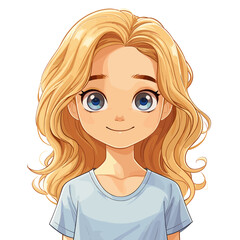 Cute cartoon little girl with long blonde hair. Vector illustration