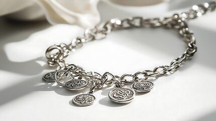 Silver chain necklace with a pendant that has a circle with a letter on it