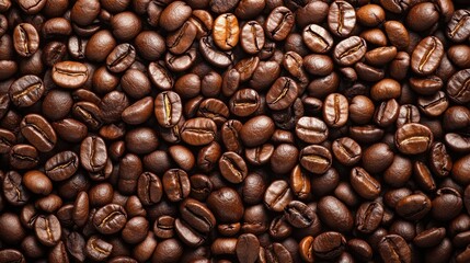 Obraz premium Close up shot showing coffee beans with warm, rich color. Perfect background for menus or coffee-related advertisement.