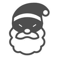 Santa face with beard and mustache solid icon, christmas concept. Vector graphics. Grandfather with headwear, person sign on white background, glyph style icon for mobile or web design.