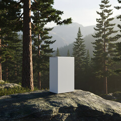 Natural Product Box Mockup on Rock in Mountain Forest