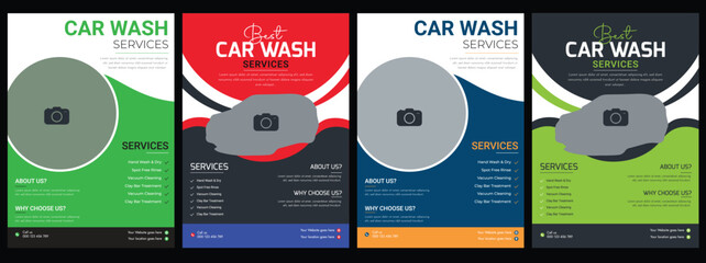 Cropped image of wheel of luxury yellow car in outdoors self-service car wash,  Creative car wash car detailing and rental flyer, car service, and price list flyer, automobile car service flyer modern