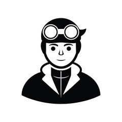 a black and white vintage aviator with a pilot cap and goggles.eps