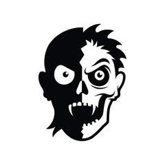 a black and white zombie head with half the flesh.eps