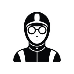 a black and white vintage race car driver with goggles.eps
