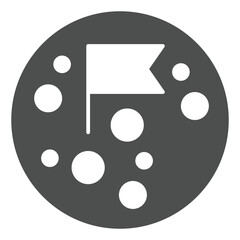 Obraz premium Moon with craters and flag solid icon, cosmos concept. Vector graphics. Planet exploration, mission complete mark sign on white background, glyph style icon for mobile or web design.