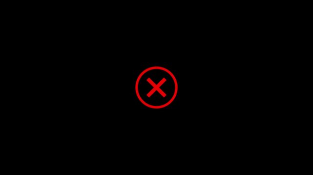 Animation symbol incorrect cross symbol red colour suspense.Red Cross Mark Emoji Animated on a Transparent Background.