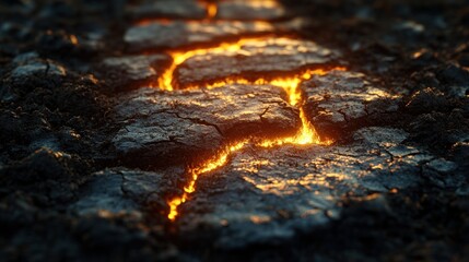 Glowing Lava Fissure in Dark Volcanic Rock