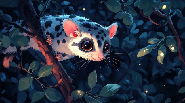 Adorable Spotted Possum in Night Forest