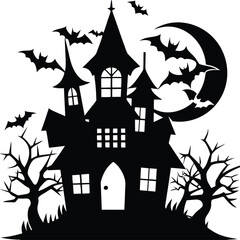 Haunted House Silhouette Vector | Spooky Mansion Design for Halloween Themes
