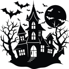 Haunted House Silhouette Vector | Spooky Mansion Design for Halloween Themes