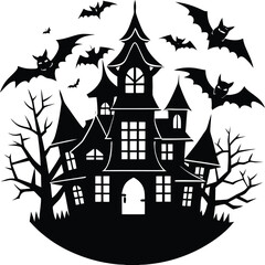 Haunted House Silhouette Vector | Spooky Mansion Design for Halloween Themes