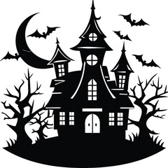 Haunted House Silhouette Vector | Spooky Mansion Design for Halloween Themes