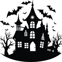 Haunted House Silhouette Vector | Spooky Mansion Design for Halloween Themes