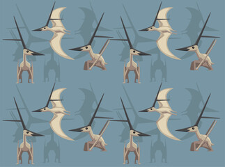 Flying Dinosaur Nyctosaurus Cute Cartoon Character Seamless Wallpaper Background © bullet_chained