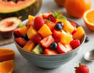 fruit salad in a bowl. healthy dessert.