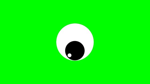 Simple eye cartoon moving in all directions and blinking on green screen background, chroma key green screen graphic motion icon. Animated video stock.