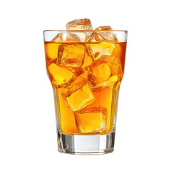 Refreshing iced tea in a glass with ice cubes on a white background. Perfect for summer refreshment.