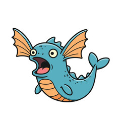 Obraz premium Cartoon Fish with Shocked Expression: A whimsical cartoon fish, depicted with wide eyes and an open mouth, embodies pure surprise, against an isolated, flat backdrop.