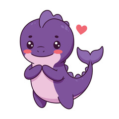 Obraz premium Cute Purple Dinosaur: A charming illustration of a friendly purple dinosaur with a sweet smile and a tiny heart floating above.