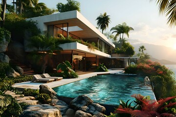 Obraz premium Luxury Tropical Villa with Infinity Pool and Ocean View