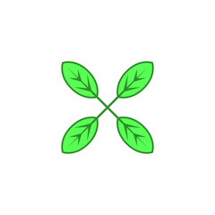 Four green leaves forming a cross shape. Vector illustration on white background.