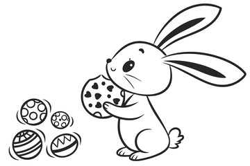 Cute cartoon easter bunny rabbit with a pink egg illustration