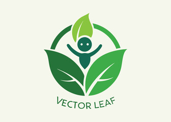 Baby leaf logo design icon vector. Baby With Leaf Logo Design Creative vector cartoon illustration