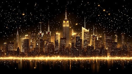 Fototapeta premium Golden NYC Skyline Night.