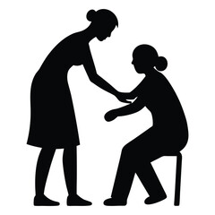 Silhouette Vector of Caregiver Assisting Elderly Person in Home Setting