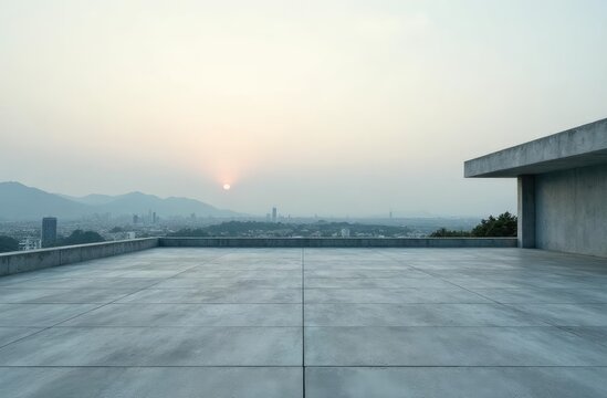 horizon and buildings with an empty concrete square floor 