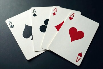 Fototapeta premium Four aces laid out on a surface in a distinct arrangement , gambling, heart
