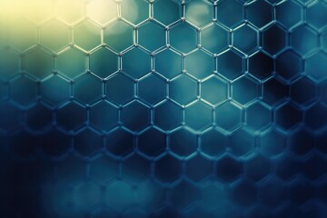 Abstract hexagonal pattern, resembling a molecular structure or honeycomb, in teal and dark blue...