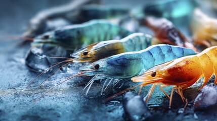 A display of translucent shrimp their bod-1 - swimming transparent translucent