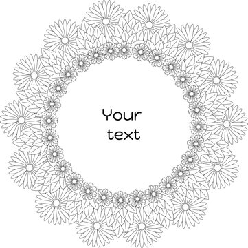 boho line art floral wreath isolated