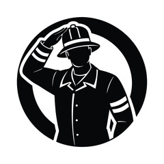 Firefighter Saluting Minimalist Vector Art