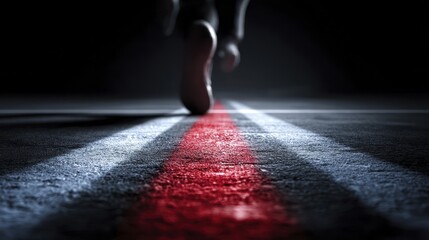 A finish line tape with blurred runners crossing it - end colorful fast tape race