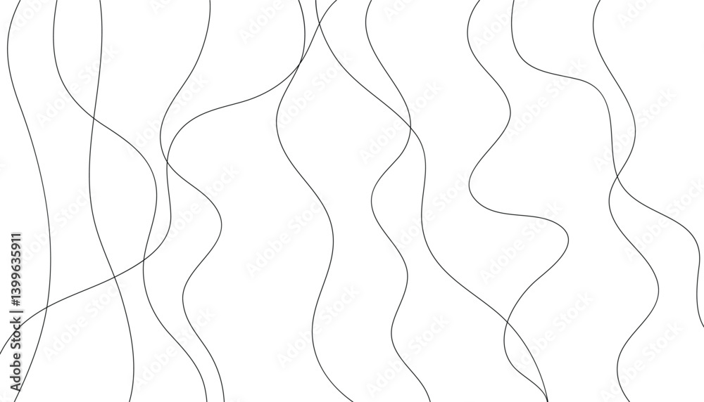 Poster Set of long different monochrome thin stripes. hand drawn straight and wave lines collection. smooth lines element set