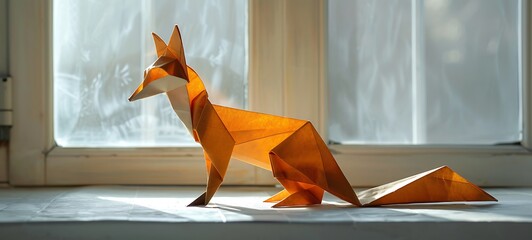 photo of the origami figure fox, ai generative