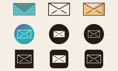 Mail icons set featuring various color options and professional designs.Includes email signs,symbols,and envelope icons,perfect for modern communication and digital interfaces.Vector illustration