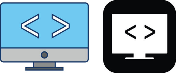 A modern set of computer monitor icons with globe and content lines, representing internet, global access, websites, content management, and online dashboards.