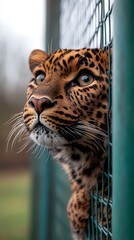 Leopard Peeking Through Fence