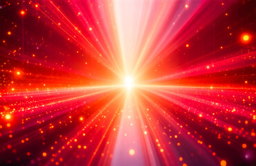 A vibrant burst of light, radiating outwards from a central point.  Red and orange hues dominate, speckled with smaller points of light, suggesting a cosmic or energetic effect.