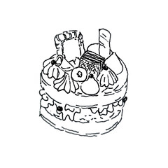 Vector Ilustration
Hand drawn cake with cream and assorted biscuit on top